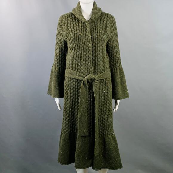Carolina Herrera Jackets & Blazers - CAROLINA HERRERA Size XS Green Virgin Wool Cashmere Blend Cable Knit Coat